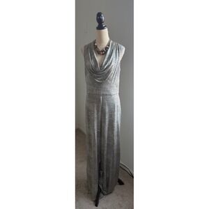 Vince Camuto Metallic Silver Sleeveless Cowl Neck Wide Leg Knit Jumpsuit Sz 12